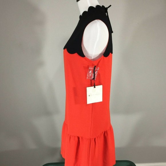 New Victoria Beckham Colorblock Scallop Drop Waist Dress M Sleeveless Flounce - Picture 7 of 9